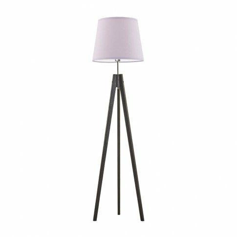 Lampa podłogowa drewniana Aruba fioletowa z abażurem trójnóg do salonu Lysne 149 cm
