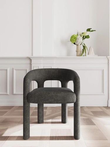 Krzesło Cole szare tapicerowane welur z podłokietnikami do jadalni