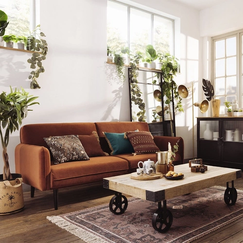 Stolik kawowy Silas mango prostokątny loftowy drewniany na kółkach do salonu 117 cm Atmosphera