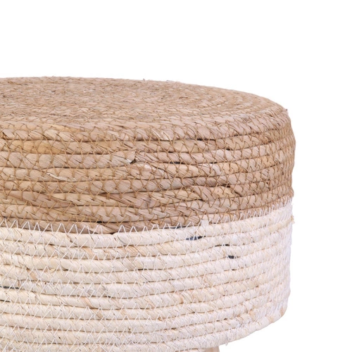 Stołek boho Bolsa biały i naturalny do salonu i sypialni drewniany miękki Intesi