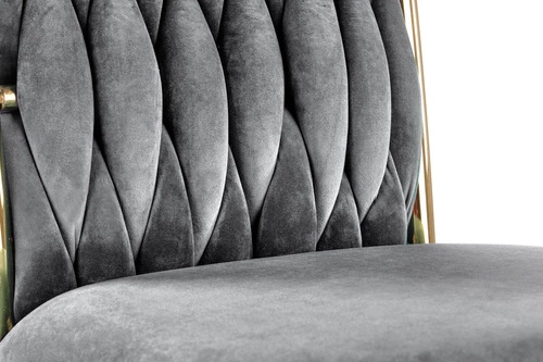 Krzesło tapicerowane welur Lina Intesi szare ze złotymi nogami do jadalni nowoczesne