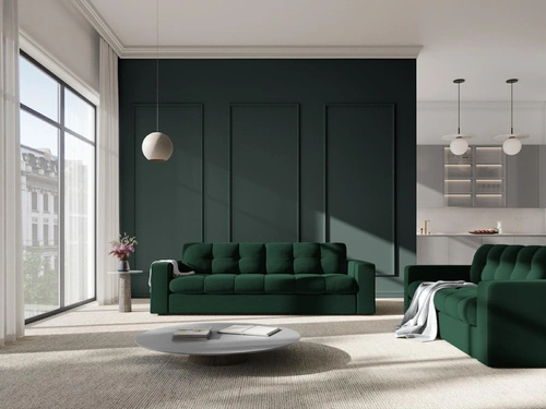 Pufa Justin welurowa pikowana butelkowa zieleń do salonu nowoczesna siedzisko 60x60 cm