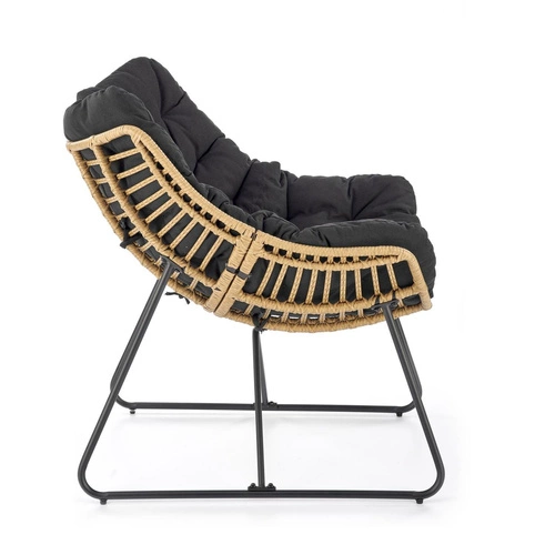Fotel wypoczynkowy Vasari rattan na płozach boho do salonu czarno-naturalny technorattan