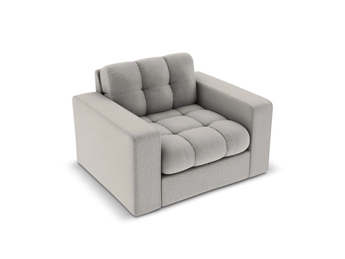 Fotel uszak Justin Light Grey Structured Fabric do salonu welur glamour z podłokietnikami szary