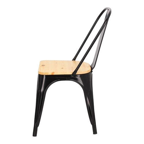 Krzesło do jadalni Paris Wood D2.DESIGN czarne metalowe z drewnianym siedziskiem sosna