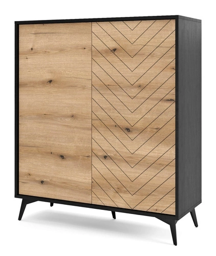 Komoda Fargo wysoka loftowa w jodełkę, komoda do salonu na nóżkach, nowoczesna 104 cm Intesi
