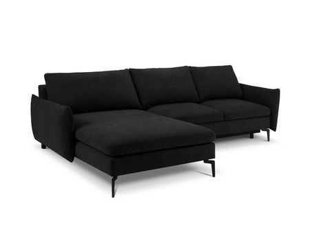Narożnik z funkcją spania Venezia Black Structured Fabric lewostronny