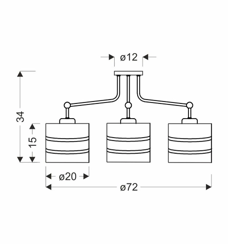Lampa wisząca Andy czarna złota 3-punktowa nowoczesna do salonu i jadalni 72 cm