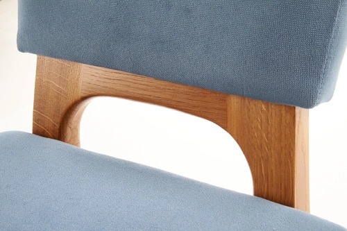 Krzesło do jadalni Remi Intesi drewniane tapicerowane niebieskie skandynawskie dąb