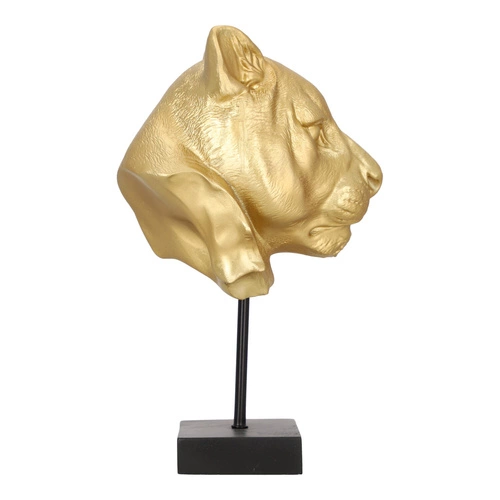 Figurka dekoracyjna lew Lion złota glamour Atmosphera na czarnej podstawie do salonu 35,5 cm