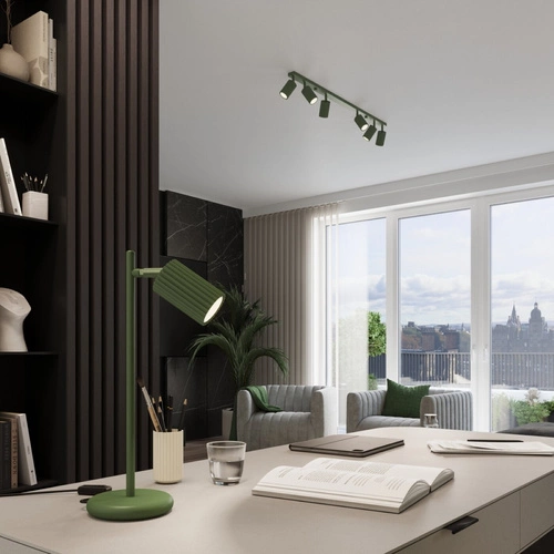 Lampa wisząca 3-punktowa Karbon zielona oliwka regulowana do salonu i nad stół