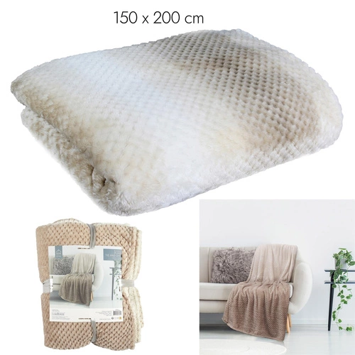 Koc Honey beżowy ciepły i miękki polarowy na łóżko lub kanapę 150x220 cm Intesi