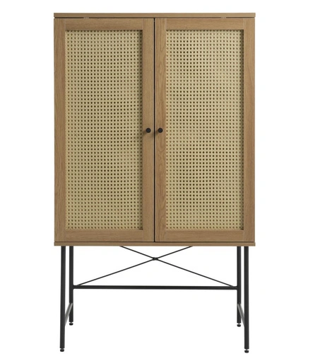 Komoda wysoka Pensacola rattan dąb nowoczesna do salonu na nóżkach