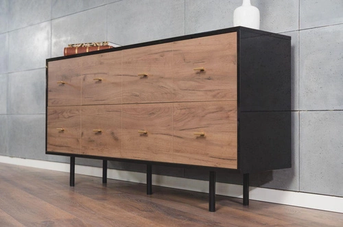 Komoda z szufladami MAUD czarna dąb craft tobacco nowoczesna do salonu i sypialni SKANDICA
