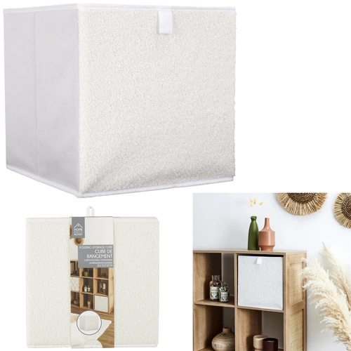 Pudełko do regału 30x30 Boucle Intesi składane materiałowe kremowe do pokoju dziecięcego