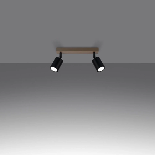 Plafon sufitowy VERDO 2 czarny metalowy z drewnem nowoczesny do salonu i kuchni SOLLUX