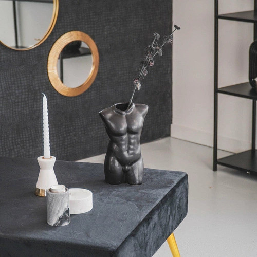 Czarny wazon ceramiczny Męski Tors nowoczesny dekoracyjny do salonu HV decor 24 cm