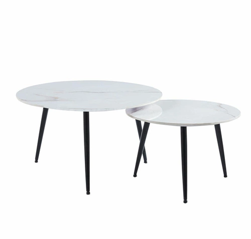 Zestaw 2 okrągłych stolików kawowych Tifa biały marmur nowoczesny loft do salonu 80 i 60 cm