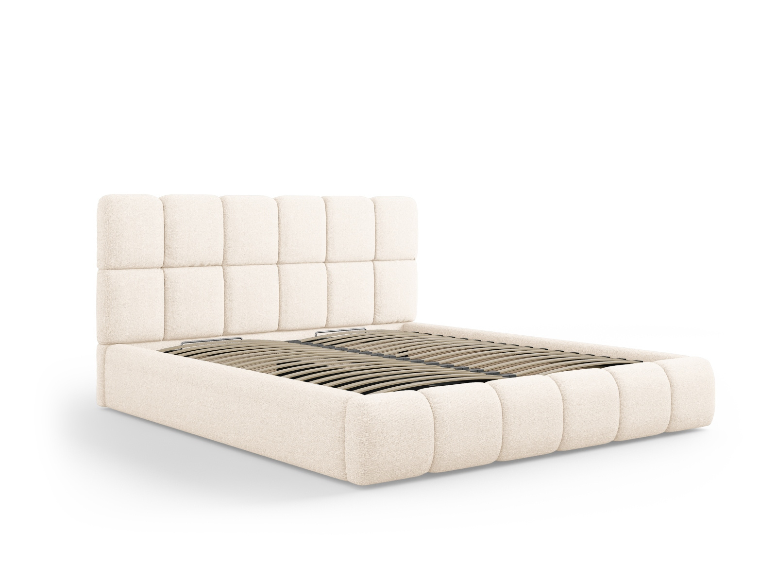 Łóżko tapicerowane Bellis 200x200 beżowe z pojemnikiem nowoczesne do sypialni