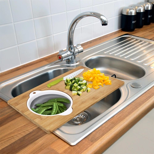 Intesi bambusowa deska do krojenia z sitkiem do warzyw i owoców nowoczesna 49,5x28 cm