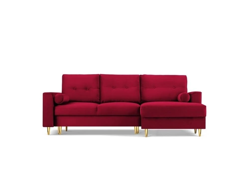 Narożnik z funkcją spania Leona Red Velvet Prawostronna kolor nóg złoty