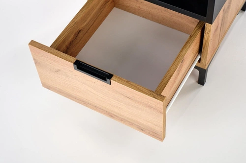 Szafka nocna Intesi Tisaia 40 cm dąb wotan/czarny z szufladami, nowoczesny styl do sypialni