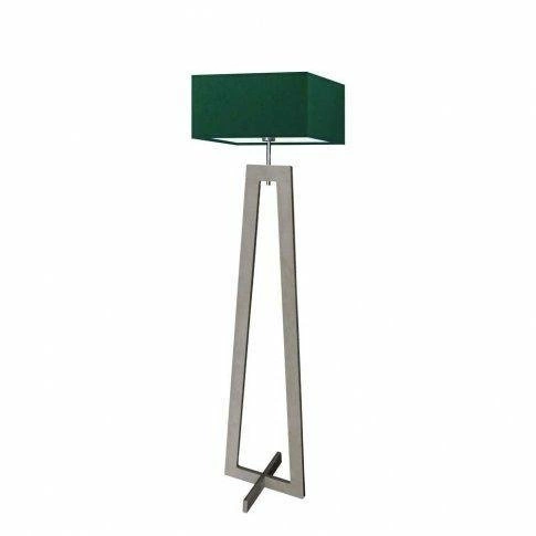 Lampa podłogowa JAWA skandynawska drewniana z abażurem zieleń butelkowa do salonu Lysne