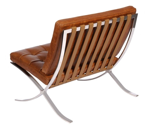 Fotel skórzany BA1 inspirowany Barcelona do salonu brązowy nowoczesny retro glamour