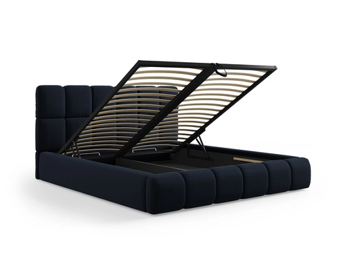 Łóżko tapicerowane Bellis ciemnoniebieskie welurowe 160x200 z pojemnikiem do sypialni