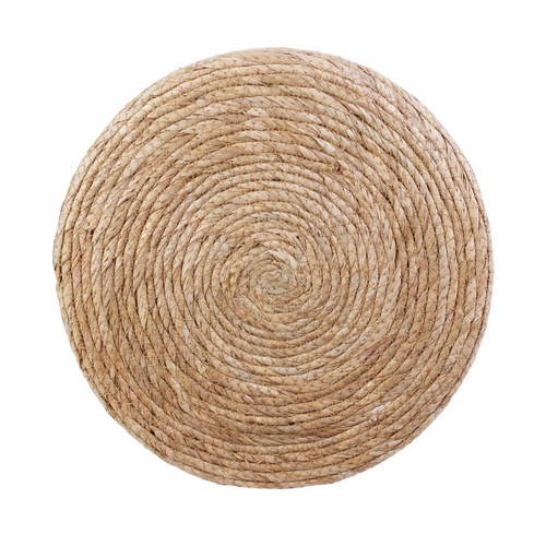 Pufa Bolsa okrągła pleciona boho do salonu i przedpokoju naturalno-niebieska Intesi 41 cm