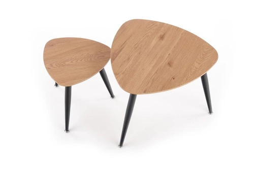 Zestaw 2 stolików kawowych Minessa owalny loftowy dąb i czarny metal do salonu Intesi