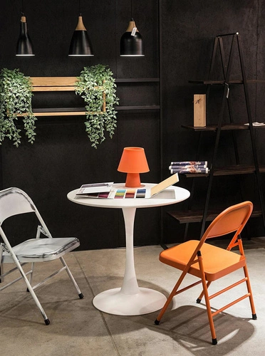 Stół okrągły do jadalni Simplet Skinny White 90 cm biały nowoczesny na metalowej nodze