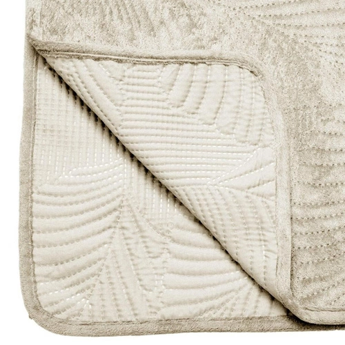 Narzuta welurowa pikowana Leaf 240x260 cm elegancka na łóżko kość słoniowa Atmosphera