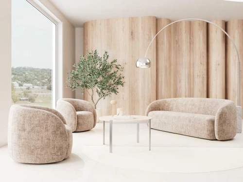 Fotel kubełkowy Lodi do salonu beżowy welurowy obrotowy nowoczesny