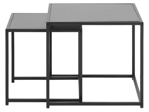 Zestaw stolików kawowych Seaford czarny kwadratowy nowoczesny do salonu drewno metal