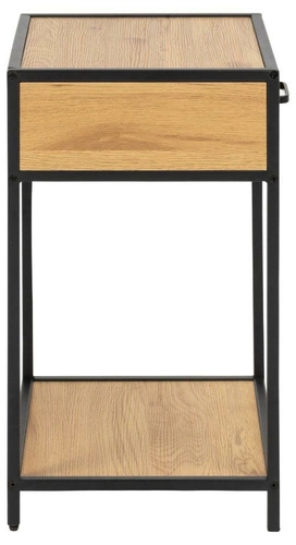 Szafka nocna czarna z szufladą 42 cm Seaford Actona industrialna drewniana do sypialni