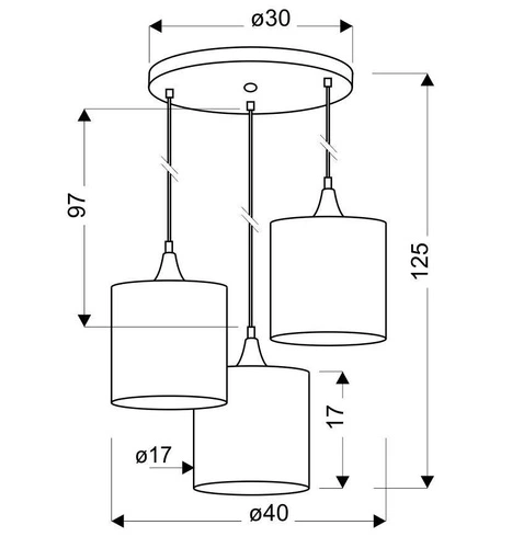Lampa wisząca Long czarna 3-punktowa z abażurem do salonu i nad stół Candellux