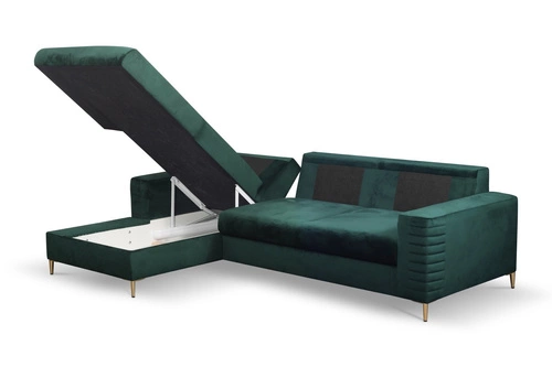 Narożnik z funkcją spania Hald welurowy butelkowa zieleń lewy do salonu nowoczesny