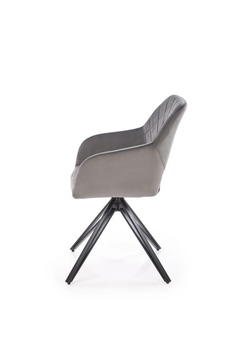 Krzesło obrotowe Cretas Velvet Intesi szare tapicerowane do jadalni i salonu z podłokietnikami