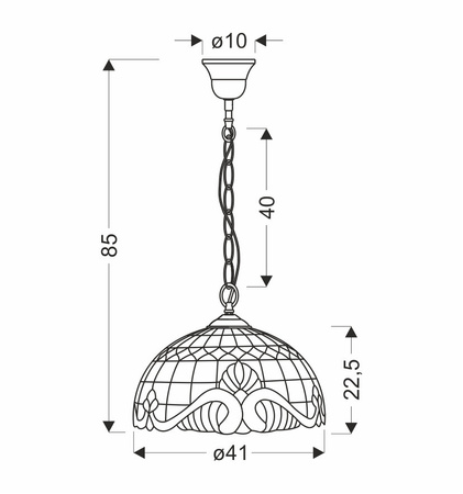 Lampa wisząca Marsala 41 patynowy 1x60  E27 klosz witrażowy