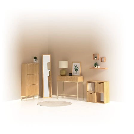 Konsola Tasso nowoczesna z szufladą do przedpokoju i salonu naturalna na złotych nogach Atmosphera