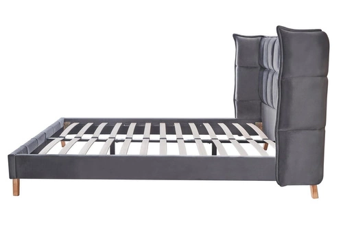 Łóżko do sypialni Scand 160x200 szare welurowe nowoczesne z zagłówkiem