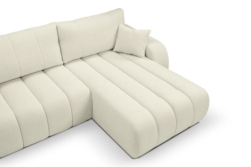 Narożnik z funkcją spania Hobro biały nowoczesny do salonu prawostronny z pojemnikiem