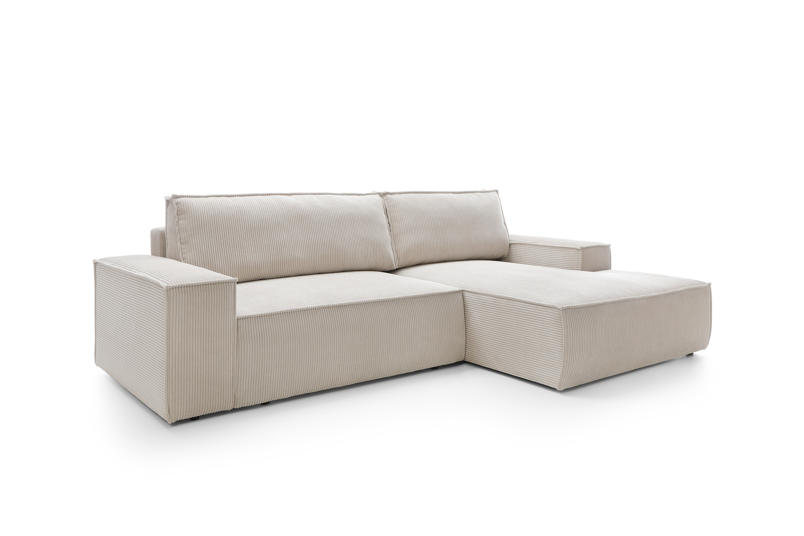 Narożnik z funkcją spania Molde M prawy sztruksowy beżowy do salonu z pojemnikiem