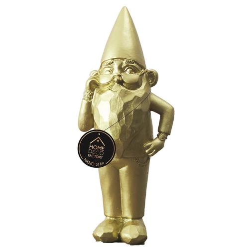 Figurka dekoracyjna Gnom Star złota 33 cm nowoczesna do ogrodu i salonu na prezent