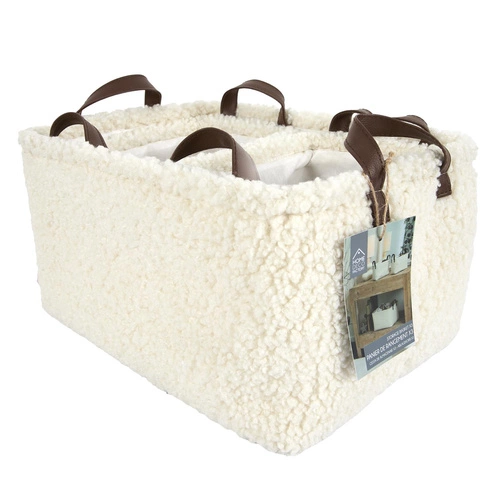 Zestaw 3 kremowych koszy boucle Intesi dekoracyjnych do przechowywania do salonu