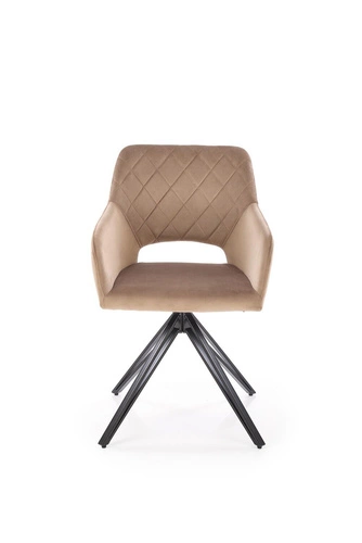 Krzesło tapicerowane welurowe Cretas Velvet Intesi obrotowe beżowe z podłokietnikami do jadalni