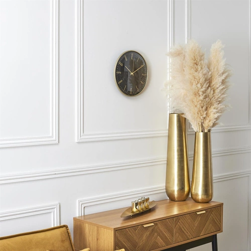 Zegar ścienny glamour Luce czarno-złoty 30 cm cichy mechanizm nowoczesny do salonu Intesi