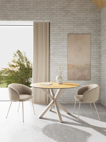 Stół okrągły Heaven 119 cm do jadalni ceramika dąb kaszmir nowoczesny