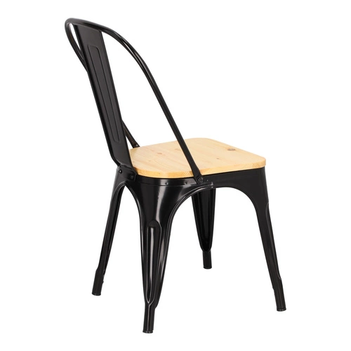 Krzesło do jadalni Paris Wood D2.DESIGN czarne metalowe z drewnianym siedziskiem sosna